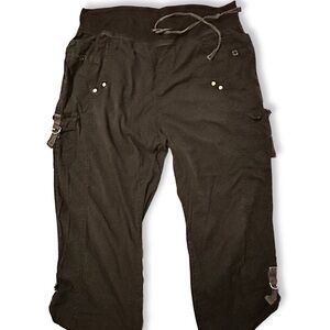 De Rotchild Black Cargo Capri Pants Drawstring Waist Streetwear Womens SZ 3X